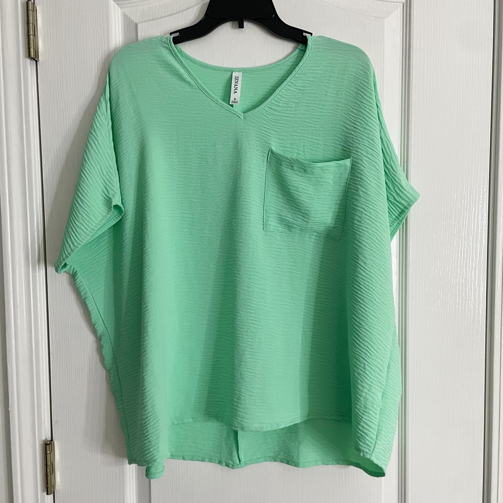 Zenana mint v neck airflow top